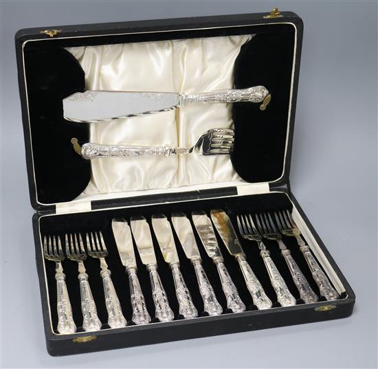 A cased set of silver handled fish knives and forks